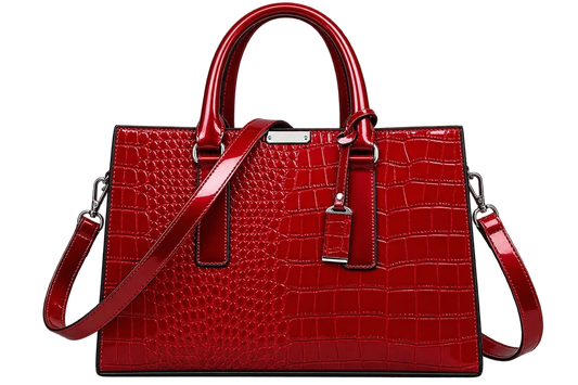 Women's Burgundy Crocodile Pattern Leather Tote Bag with Shoulder Strap