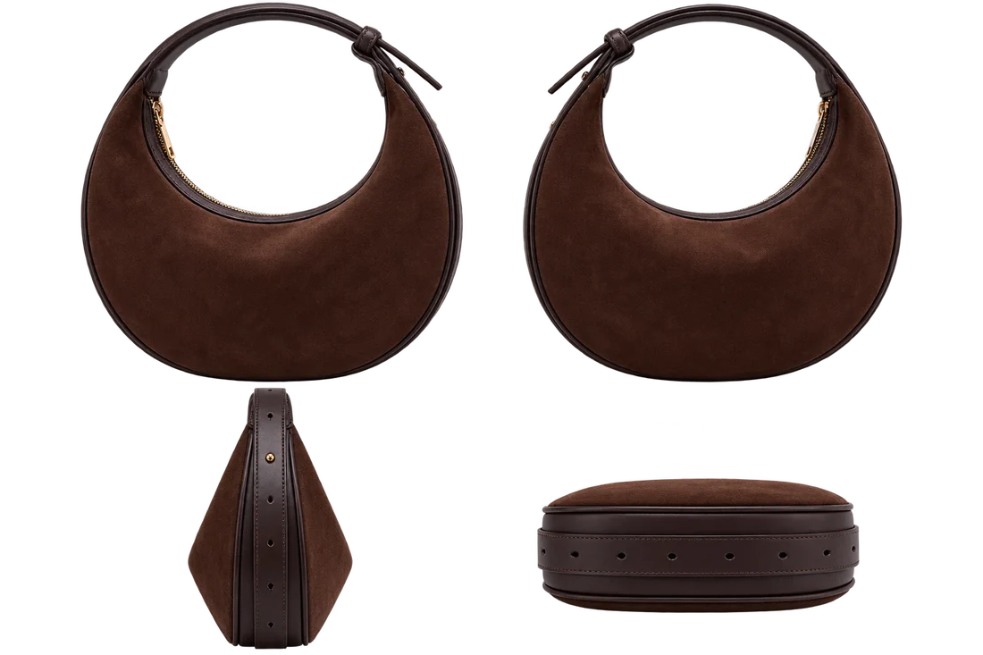 Women's Brown Crescent Velvet Shoulder Bag, Adjustable Strap