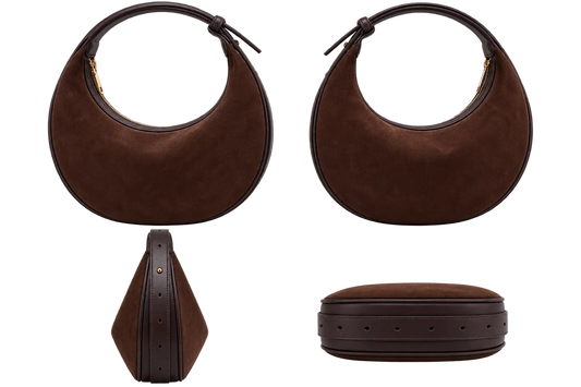 Women's Brown Crescent Velvet Shoulder Bag, Adjustable Strap