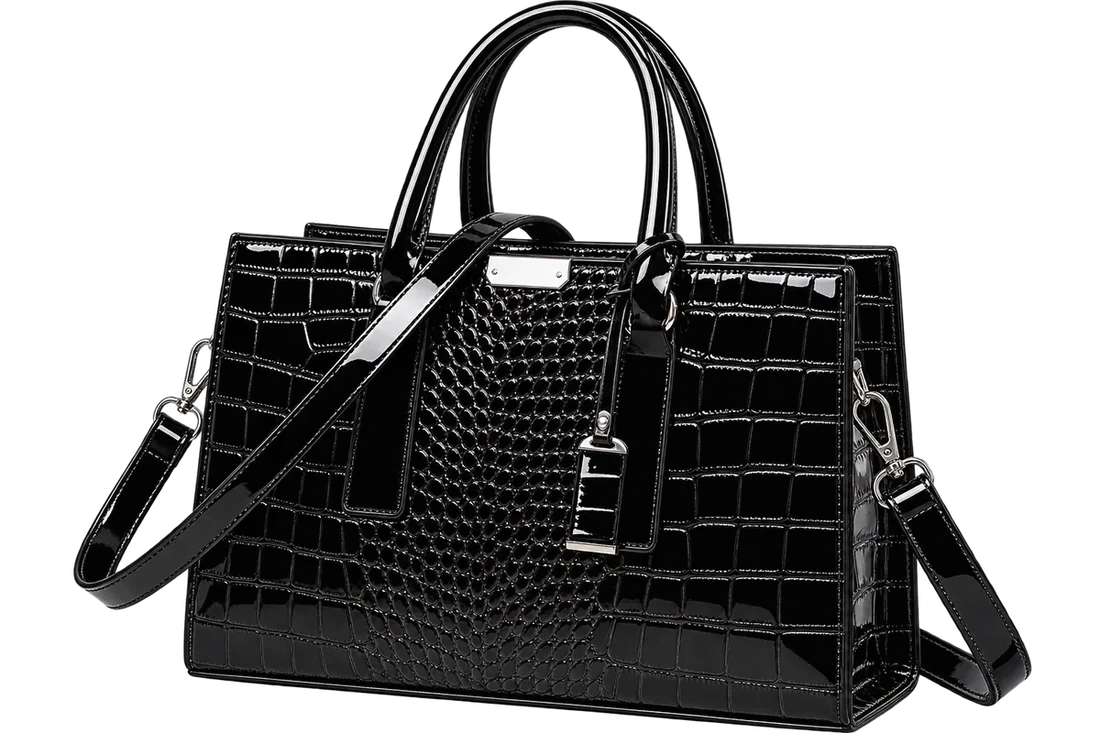 Women's Burgundy Crocodile Pattern Leather Tote Bag with Shoulder Strap