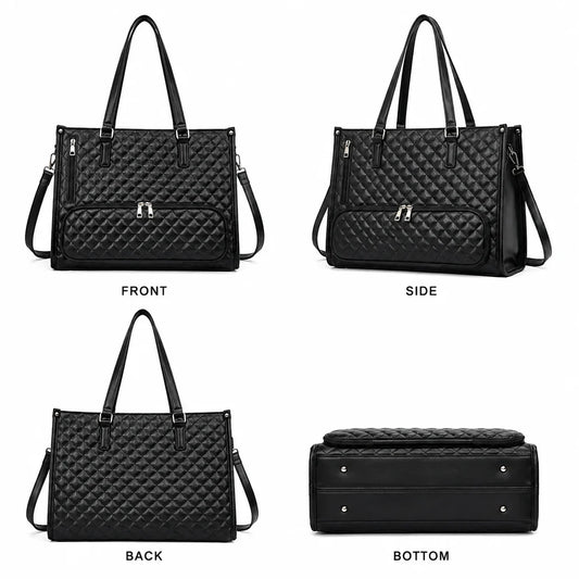 Women’s Quilted PU Leather Insulated Lunch Tote Bag with Pouch