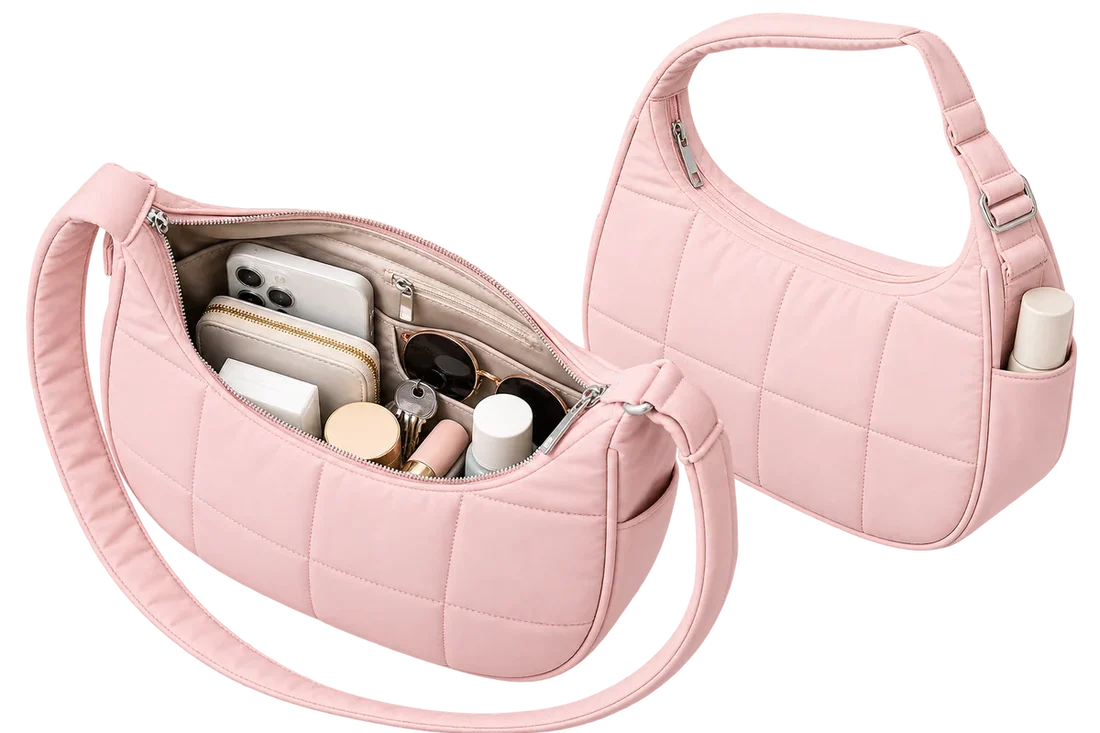 Women’s Quilted Puffer Shoulder Bag – Lightweight Nylon Underarm Hobo Tote with Adjustable Strap