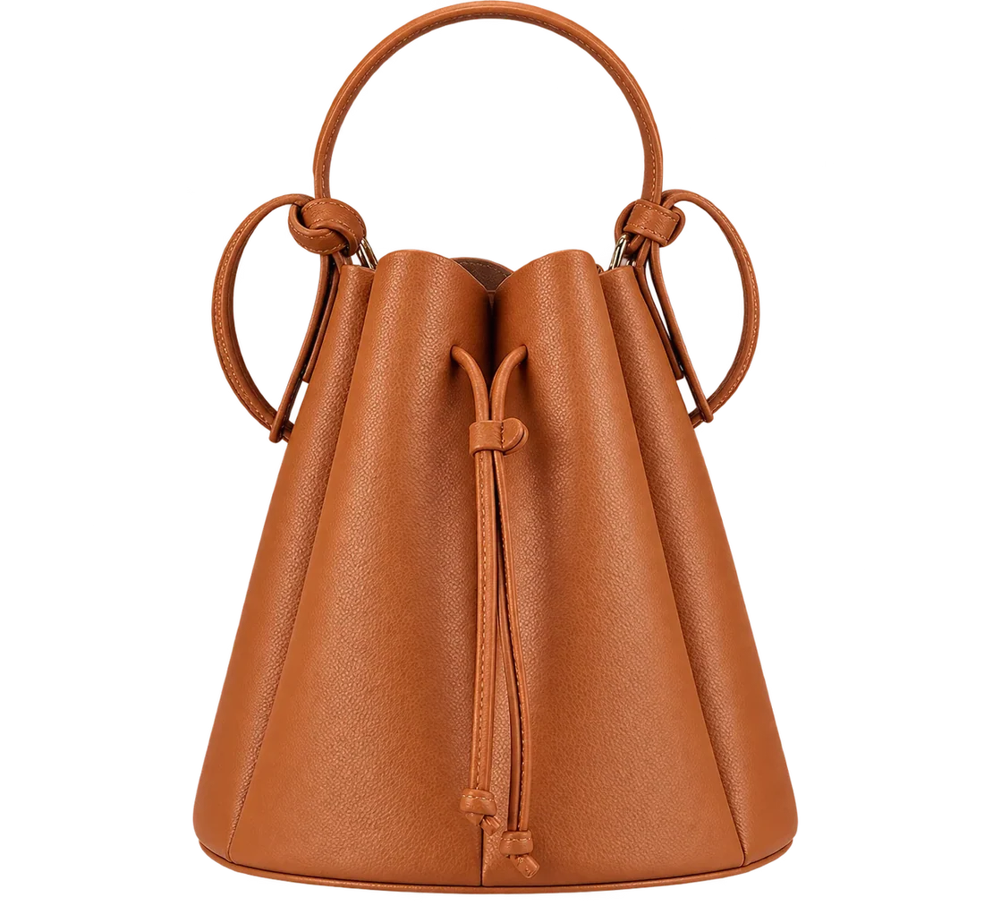 Women’s Vintage Petal Bucket Bag – PU Leather Crossbody Shoulder Handbag